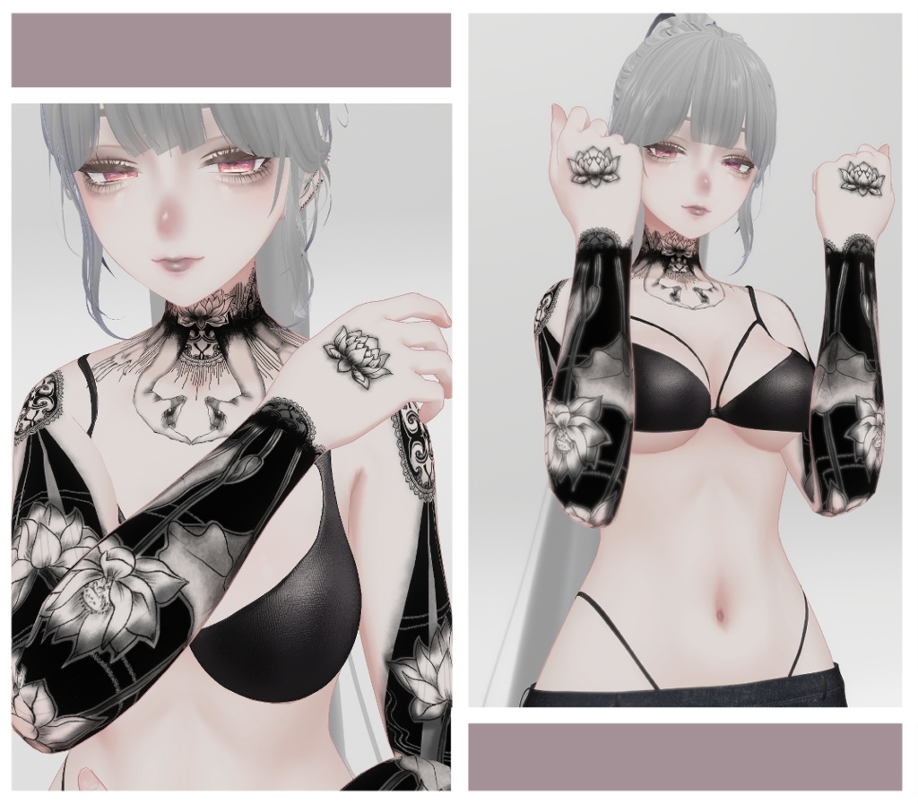 【Tatoo texture】蓮と手がモチーフのタトゥー 3アバター対応 各部位パーツわけ可能
