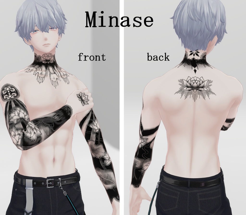 【Tatoo texture】蓮と手がモチーフのタトゥー 3アバター対応 各部位パーツわけ可能