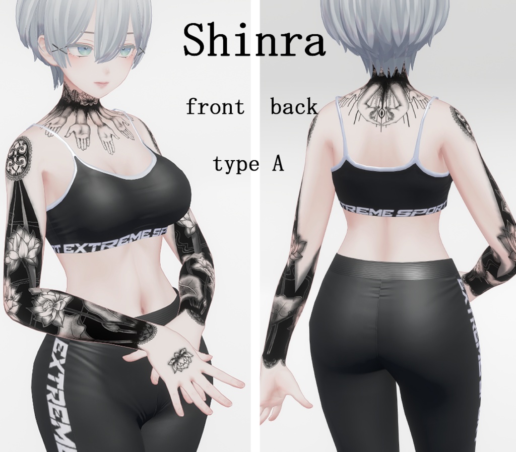 【Tatoo texture】蓮と手がモチーフのタトゥー 3アバター対応 各部位パーツわけ可能