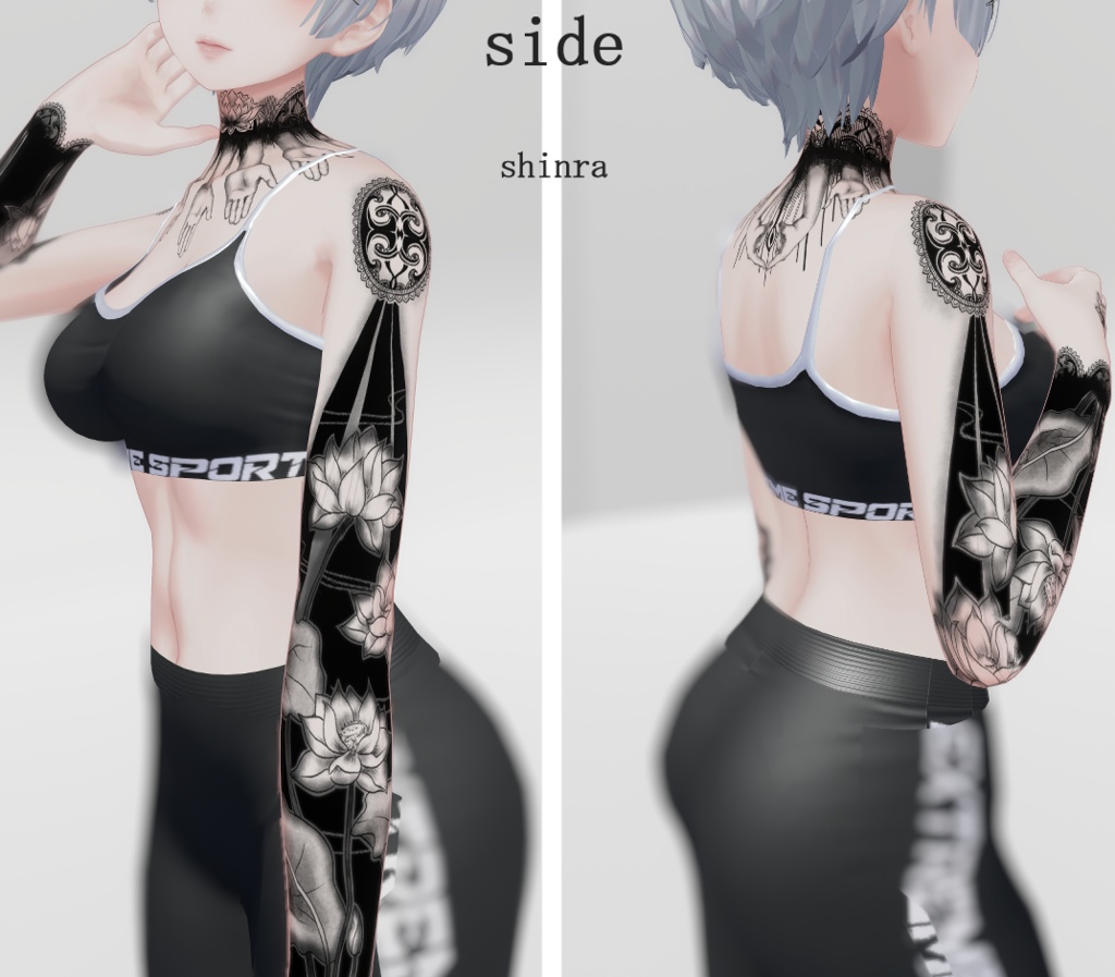 【Tatoo texture】蓮と手がモチーフのタトゥー 3アバター対応 各部位パーツわけ可能