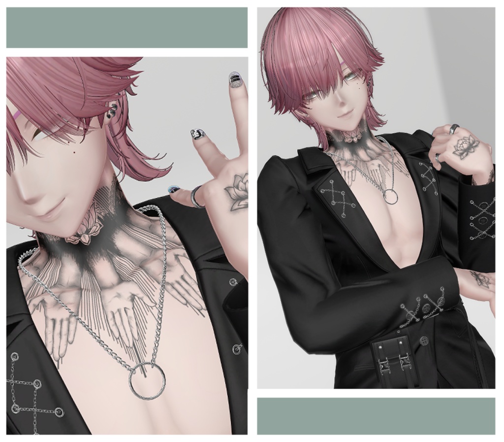 【Tatoo texture】蓮と手がモチーフのタトゥー 3アバター対応 各部位パーツわけ可能