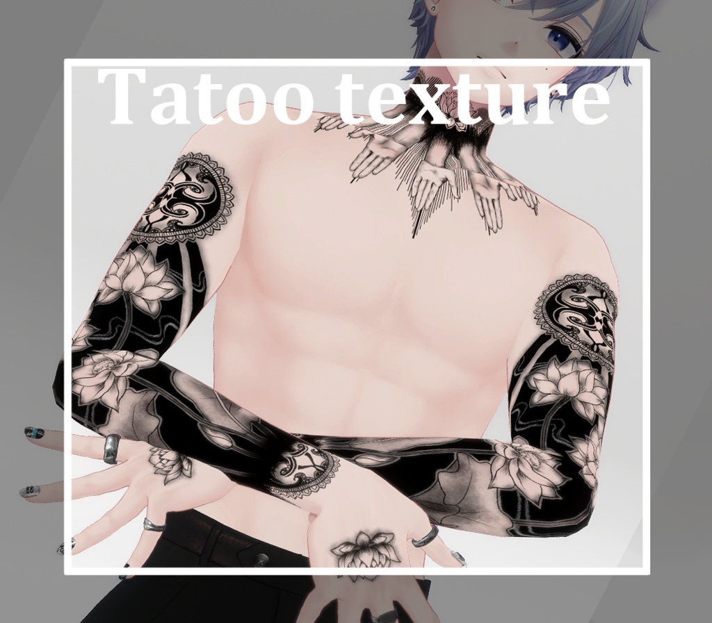【Tatoo texture】蓮と手がモチーフのタトゥー 3アバター対応 各部位パーツわけ可能