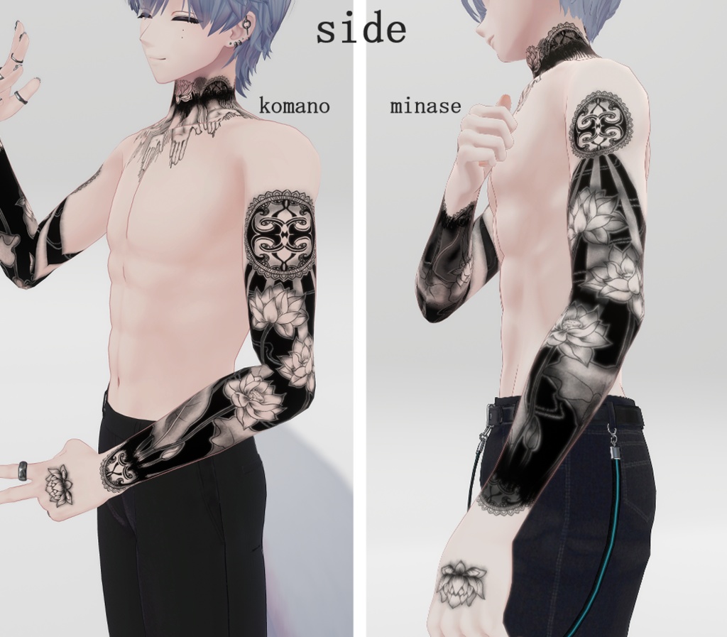 【Tatoo texture】蓮と手がモチーフのタトゥー 3アバター対応 各部位パーツわけ可能