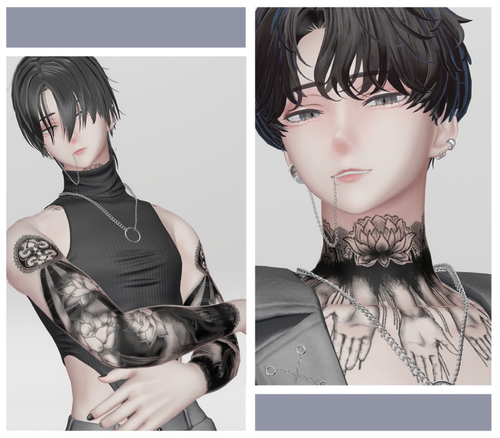 【Tatoo texture】蓮と手がモチーフのタトゥー 3アバター対応 各部位パーツわけ可能