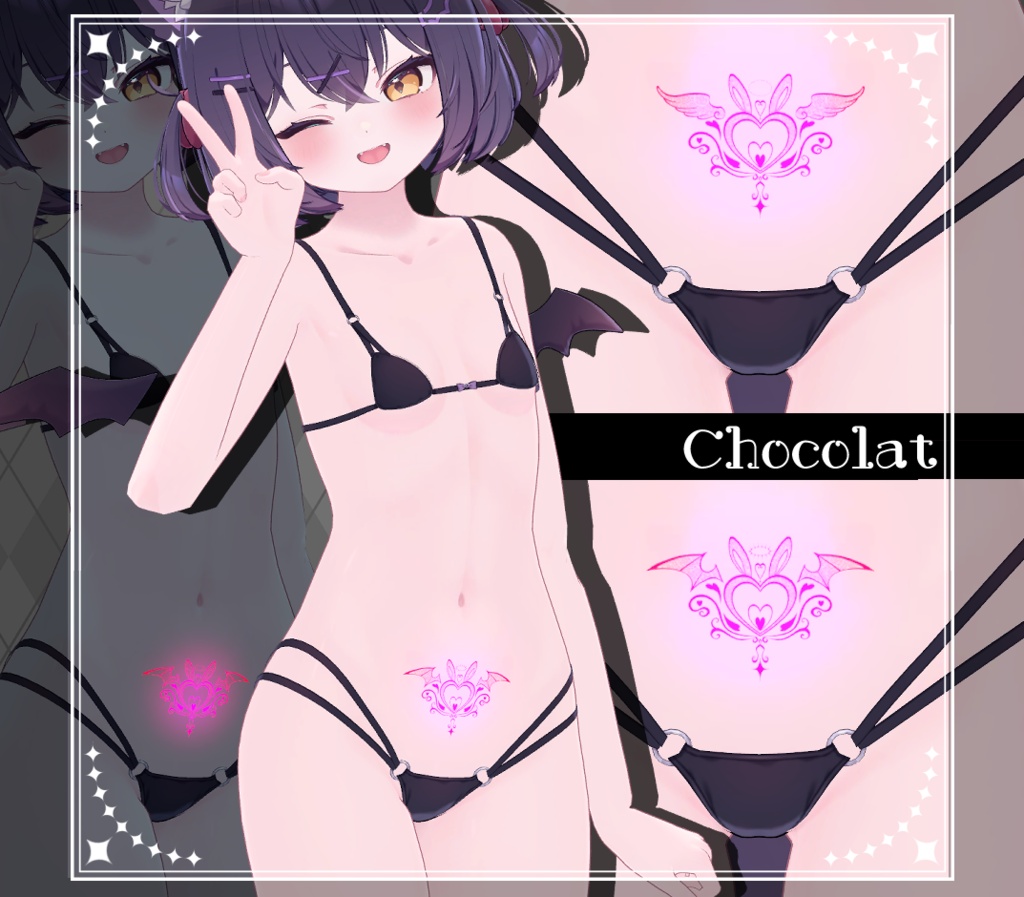 【Tatoo texture】うさきゅばすタトゥー 複数アバター対応 デザイン2種