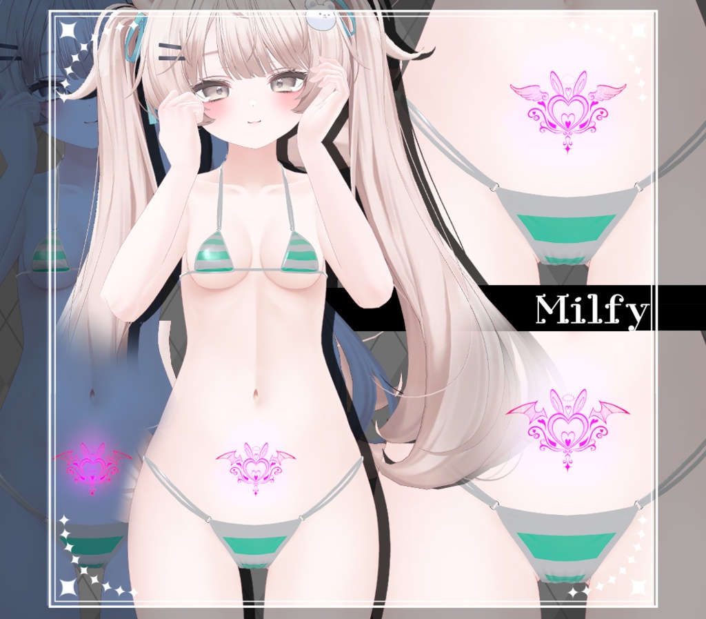 【Tatoo texture】うさきゅばすタトゥー 複数アバター対応 デザイン2種