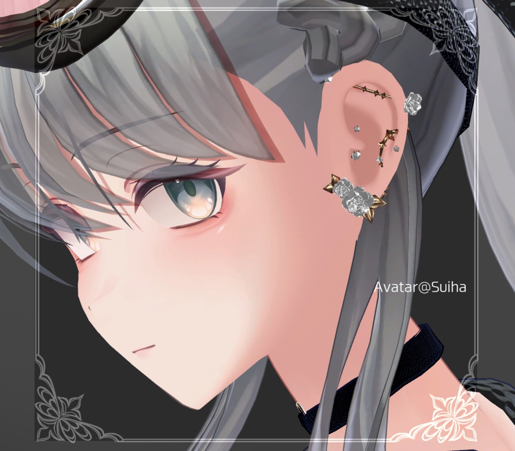 【複数アバター対応】Rose & Thorn earrings【VRChat想定】