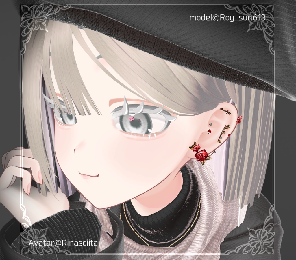 ★SALE中★【複数アバター対応】Rose & Thorn earrings【VRChat想定】
