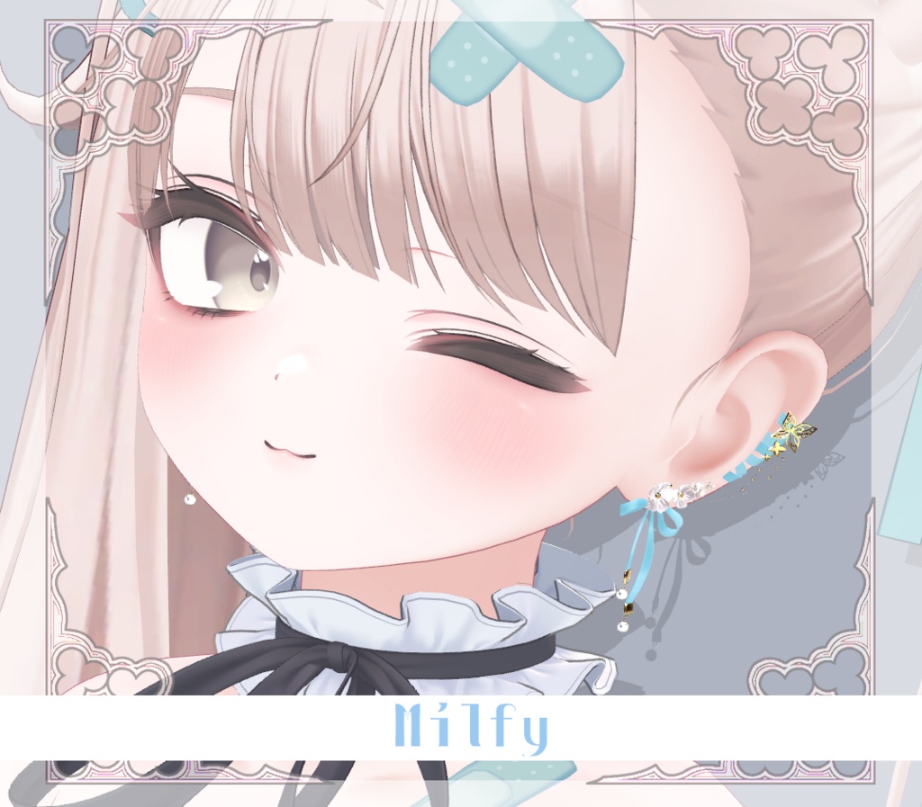 【複数アバター対応】Sweet Bloom Ribbon Pierce【VRChat想定】