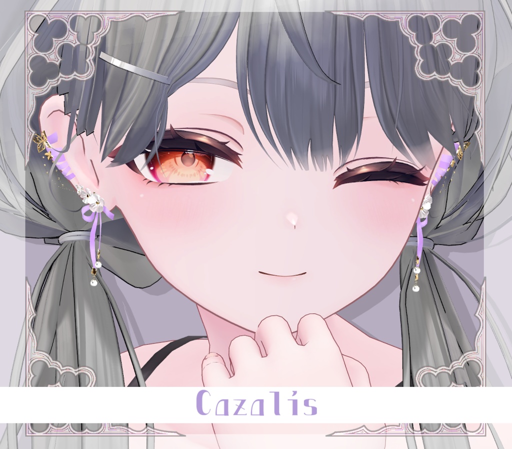 【複数アバター対応】Sweet Bloom Ribbon Pierce【VRChat想定】