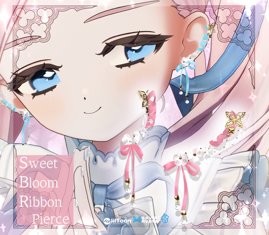 【複数アバター対応】Sweet Bloom Ribbon Pierce【VRChat想定】