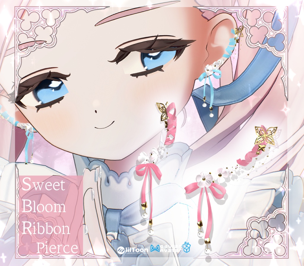 【複数アバター対応】Sweet Bloom Ribbon Pierce【VRChat想定】