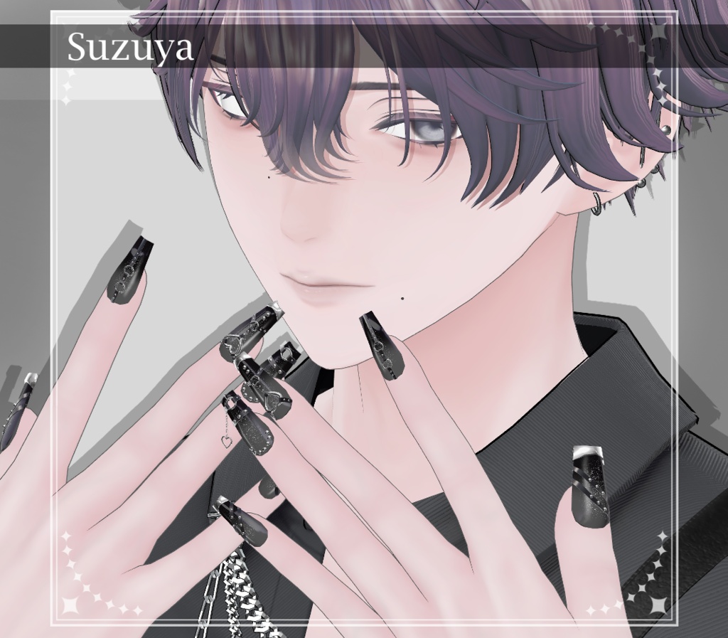 ★SALE★【複数アバター対応】Heart Buckle Nail【VRChat想定】