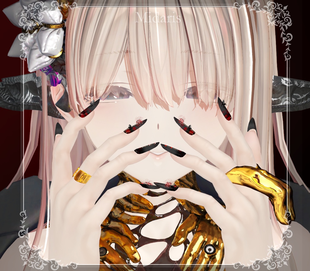 ★SALE★【複数アバター対応】Lycoris Butterfly Nail+Ring 【VRChat想定】