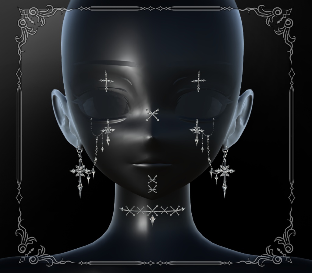 ★SALE★【複数アバター対応】Crux Face Chain Set【VRChat想定】