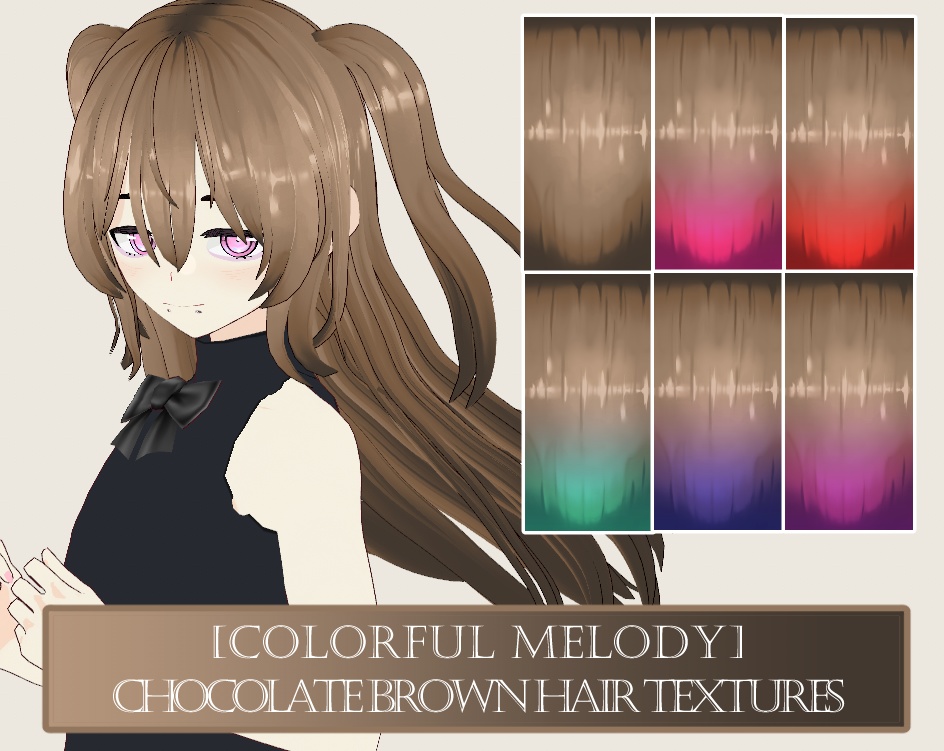 [ Vroid ] [Colorful Melody - Chocolate ] 6 Hair Textures