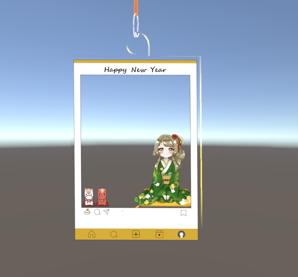 【VRChat】かんぺきメイドメロトロン_アクリルキーホルダー_SNS風フレーム_正月【無料】