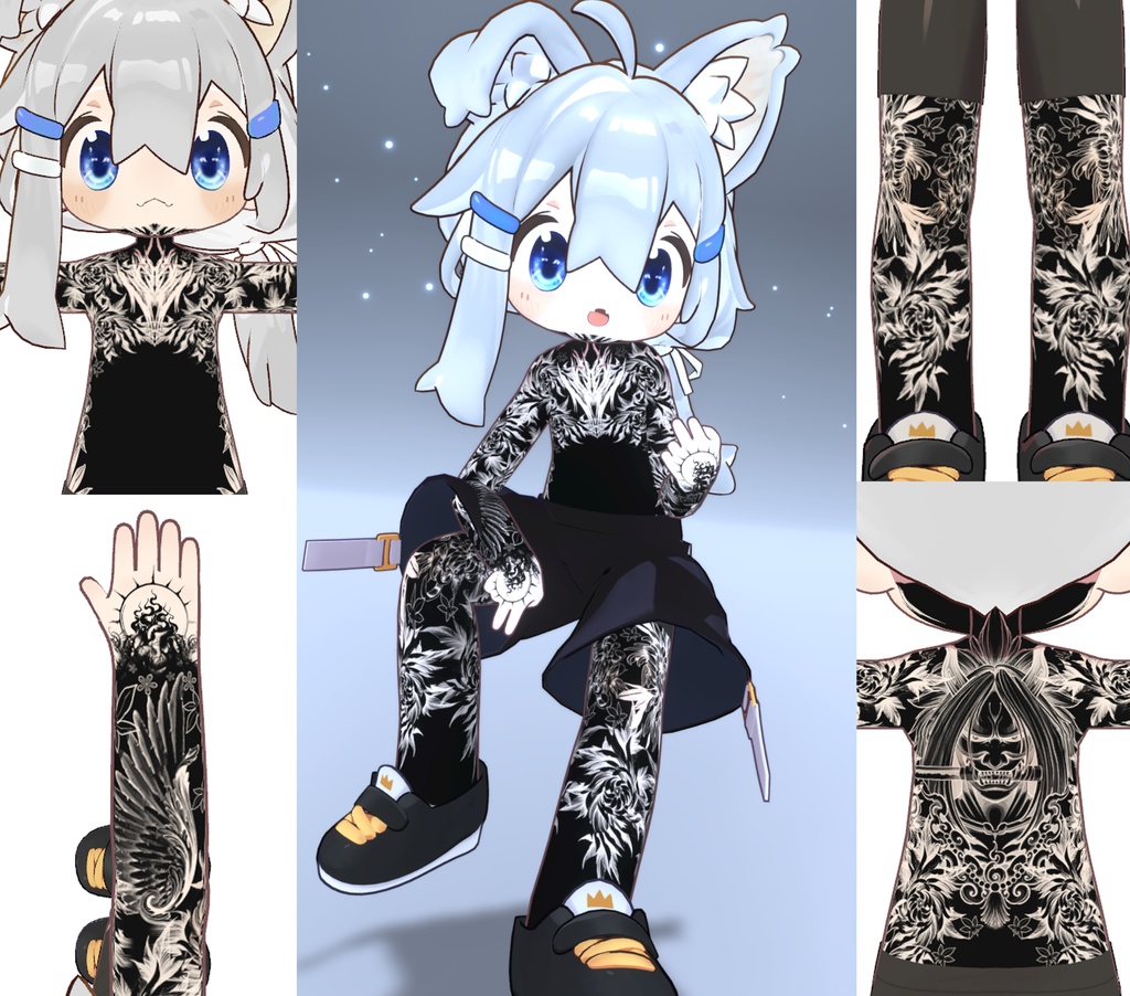 Mamehinata Blackout Tattoos入れ墨 *テクスチャ* モデル「まめひなた」/HD