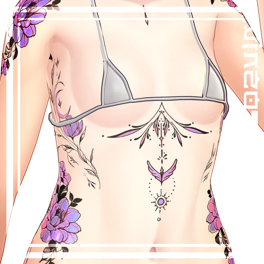 【Neon Flower Tattoo】 4k Textures 入れ墨 *テクスチャ* /HD