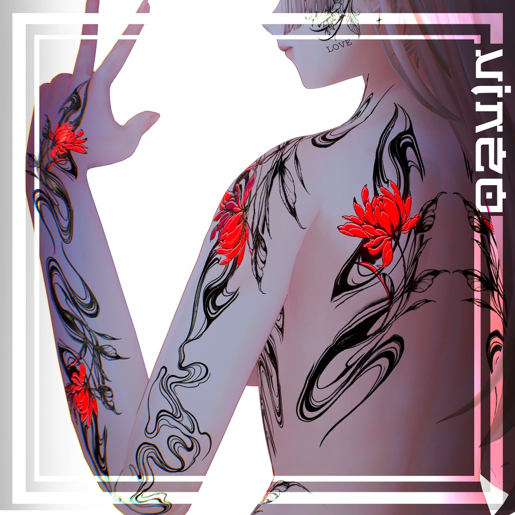 【Neon Shadow Flower Tattoo】 25 Avatars - 4k Textures 入れ墨 *テクスチャ* /HD