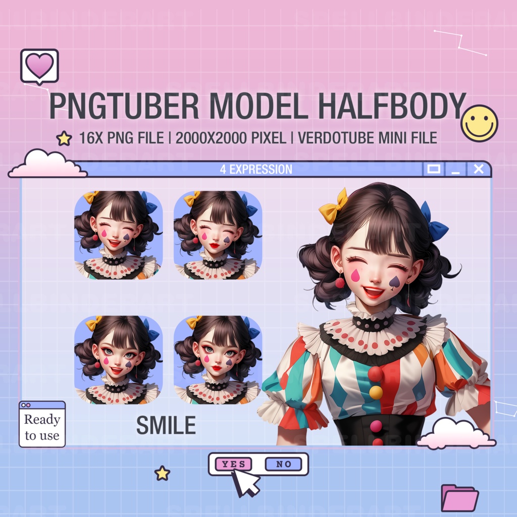 4 expression | PNGtuber Essentials: Cute Girl Assets for Streaming - Instant Access & Ready-to-Use | circus girl