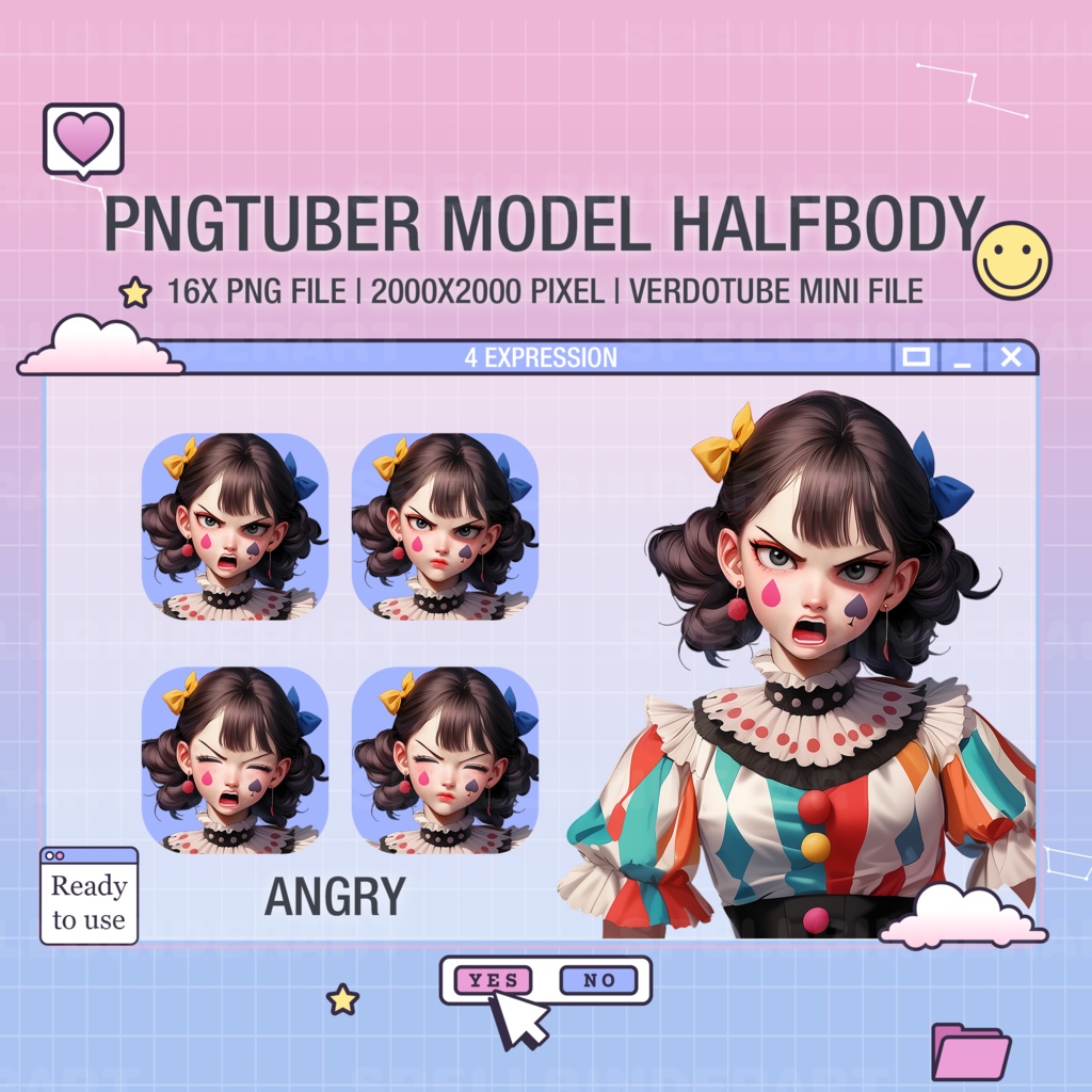 4 expression | PNGtuber Essentials: Cute Girl Assets for Streaming - Instant Access & Ready-to-Use | circus girl