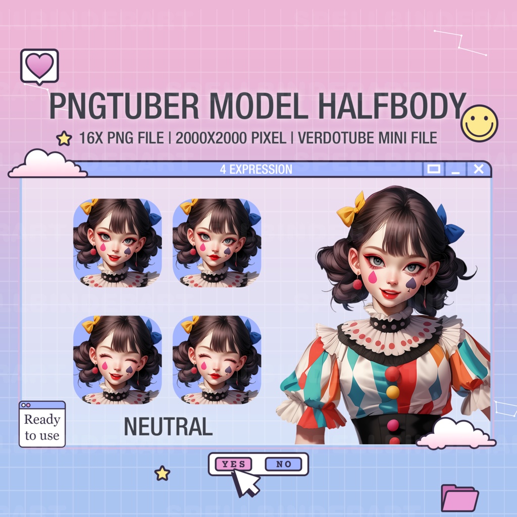 4 expression | PNGtuber Essentials: Cute Girl Assets for Streaming - Instant Access & Ready-to-Use | circus girl
