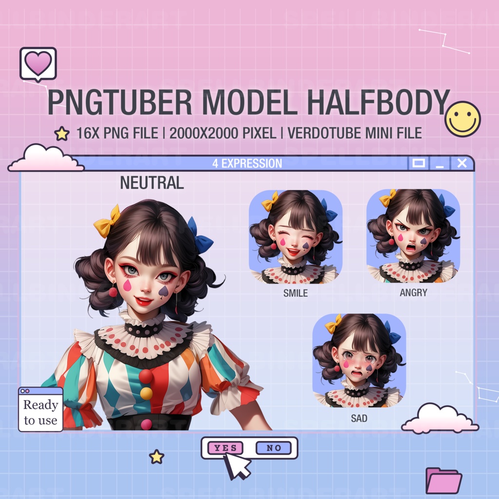 4 expression | PNGtuber Essentials: Cute Girl Assets for Streaming - Instant Access & Ready-to-Use | circus girl