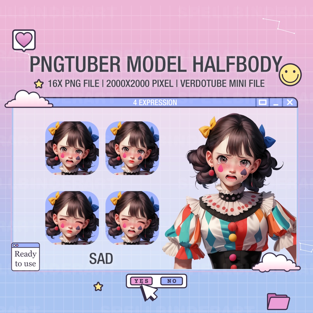 4 expression | PNGtuber Essentials: Cute Girl Assets for Streaming - Instant Access & Ready-to-Use | circus girl