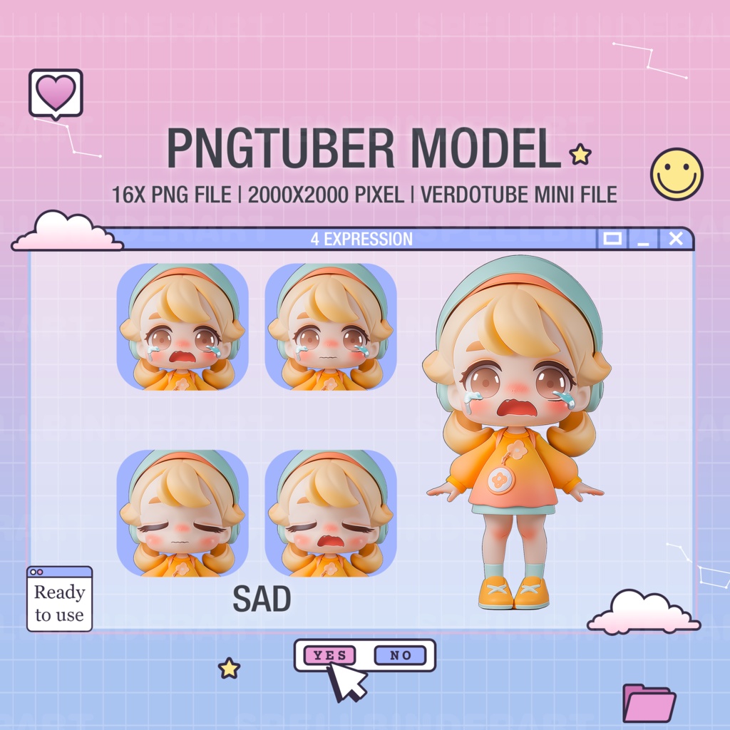 4 expression | Charming VTuber Avatar | Cute girl | PNGtuber Cartoon | 4 Emotions | Instant Digital Download | Streamer Asset