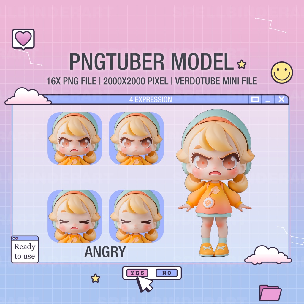4 expression | Charming VTuber Avatar | Cute girl | PNGtuber Cartoon | 4 Emotions | Instant Digital Download | Streamer Asset