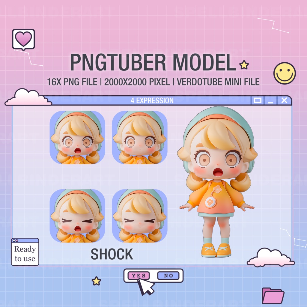 4 expression | Charming VTuber Avatar | Cute girl | PNGtuber Cartoon | 4 Emotions | Instant Digital Download | Streamer Asset