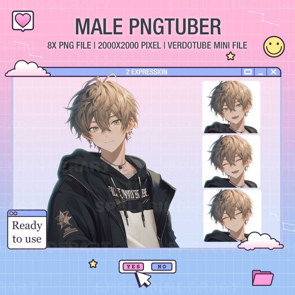 PNGTuber Male Model | Cute OBS Overlay Character | Blond Hair | Kawaii Png Tuber Avatar for Twitch and YouTube Streaming