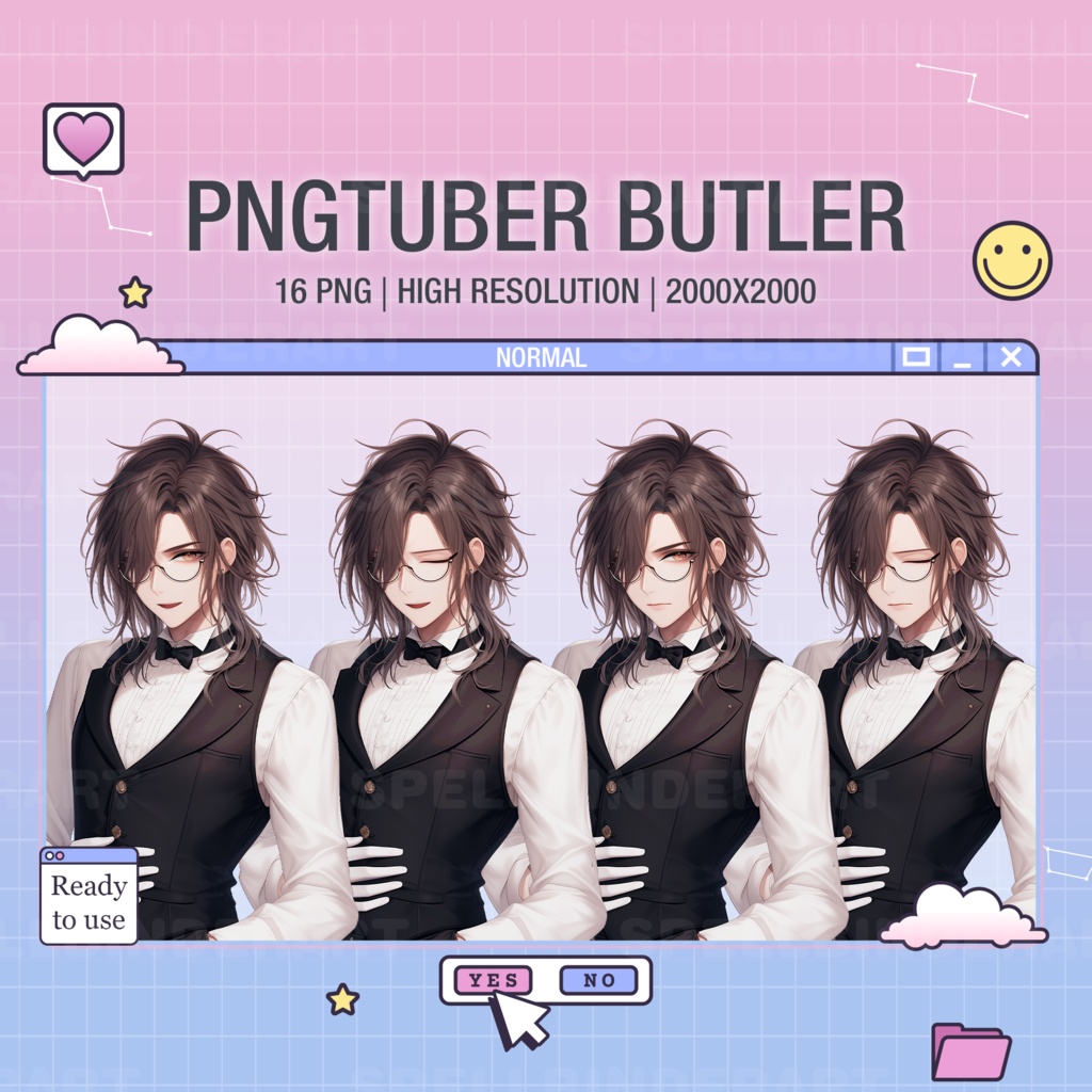 Butler PNGtuber 4 Expression | PNGtuber | Male PNGtuber | ready to use | vtuber assets