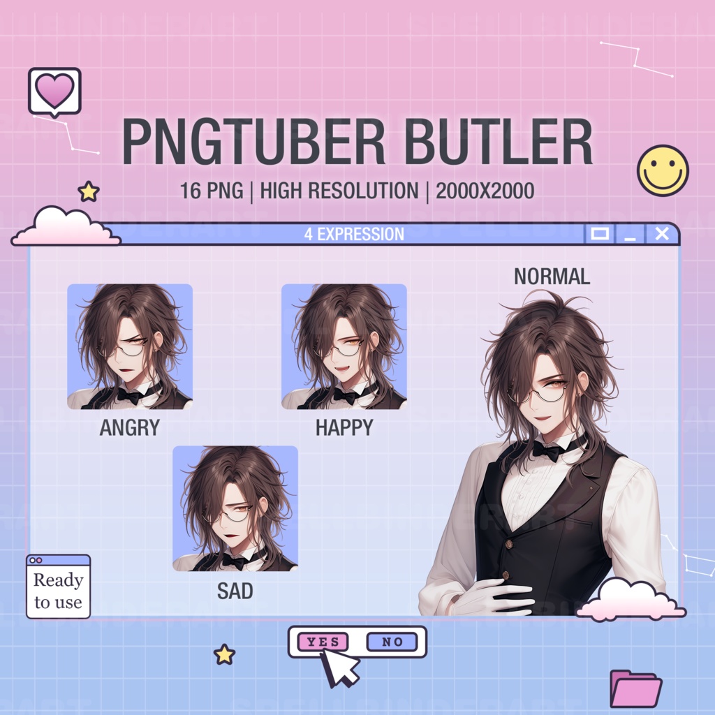 Butler PNGtuber 4 Expression | PNGtuber | Male PNGtuber | ready to use | vtuber assets