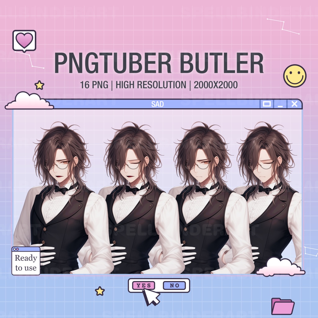 Butler PNGtuber 4 Expression | PNGtuber | Male PNGtuber | ready to use | vtuber assets