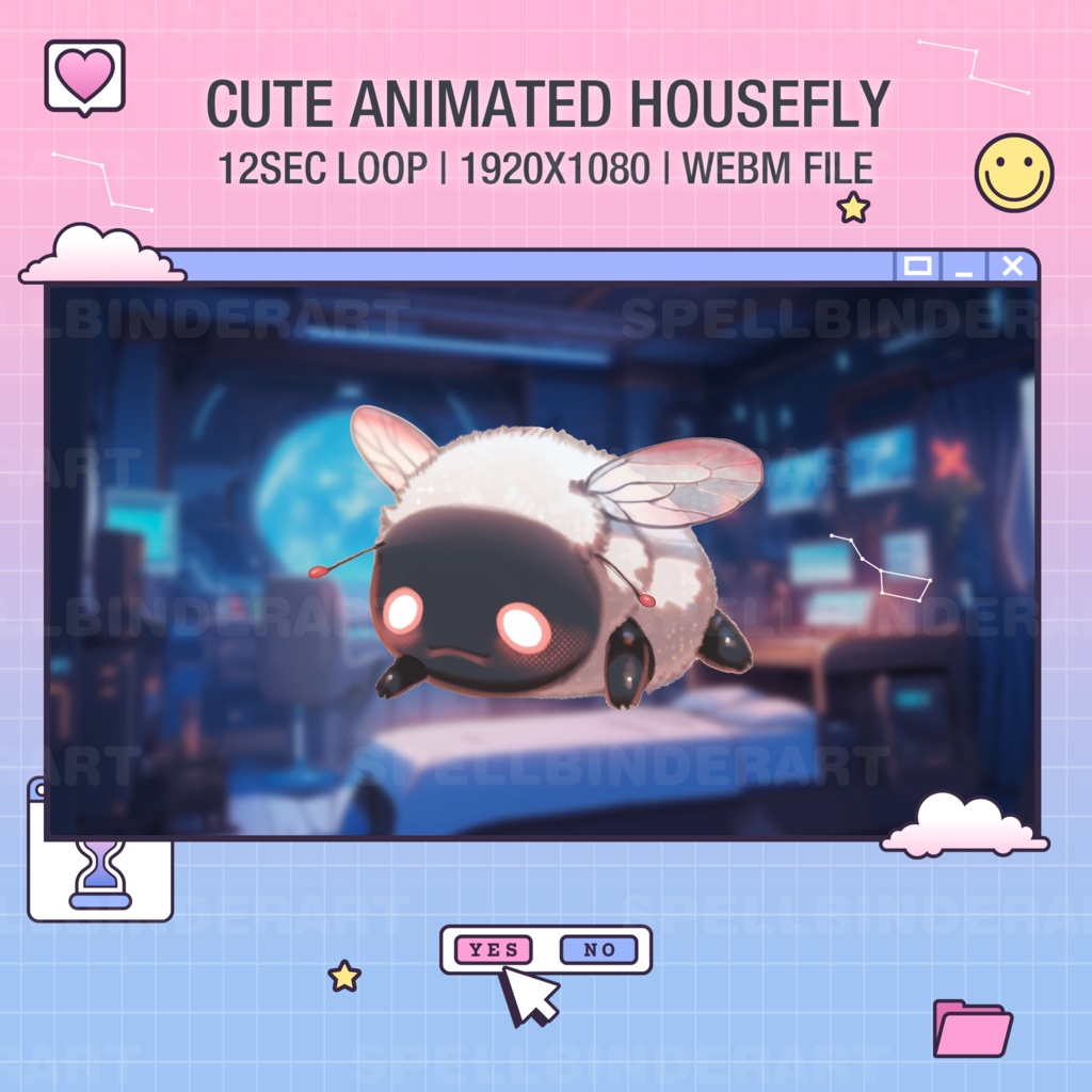 Animated cute housefly | cute animal | vtuber assets | Decoration | Twitch | YouTube | Streaming | Instant Download | Digital download