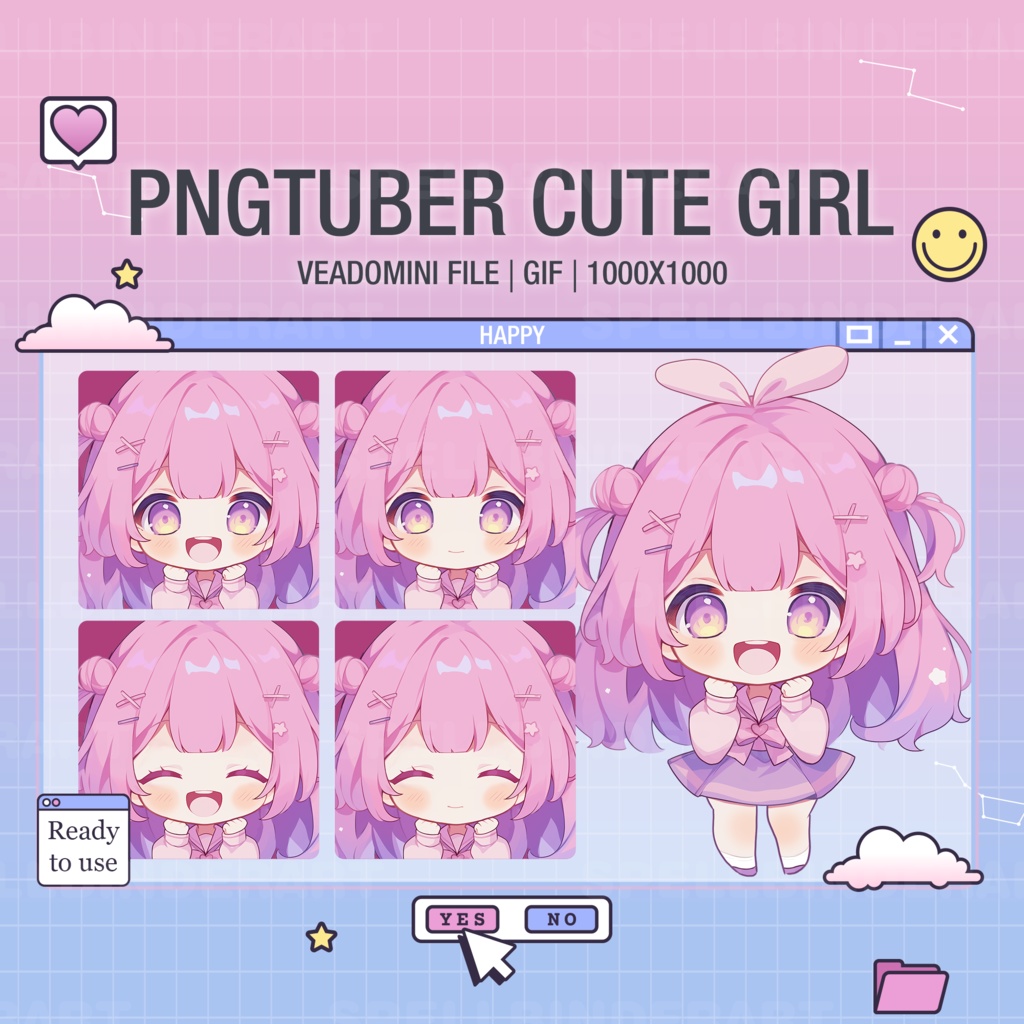 PNG Tuber | PNG Tuber Girl with Pink Hair | Get 4 expression | Vtuber Art | Pngtuber Cute Girl | Digital Streaming | Ready To Use