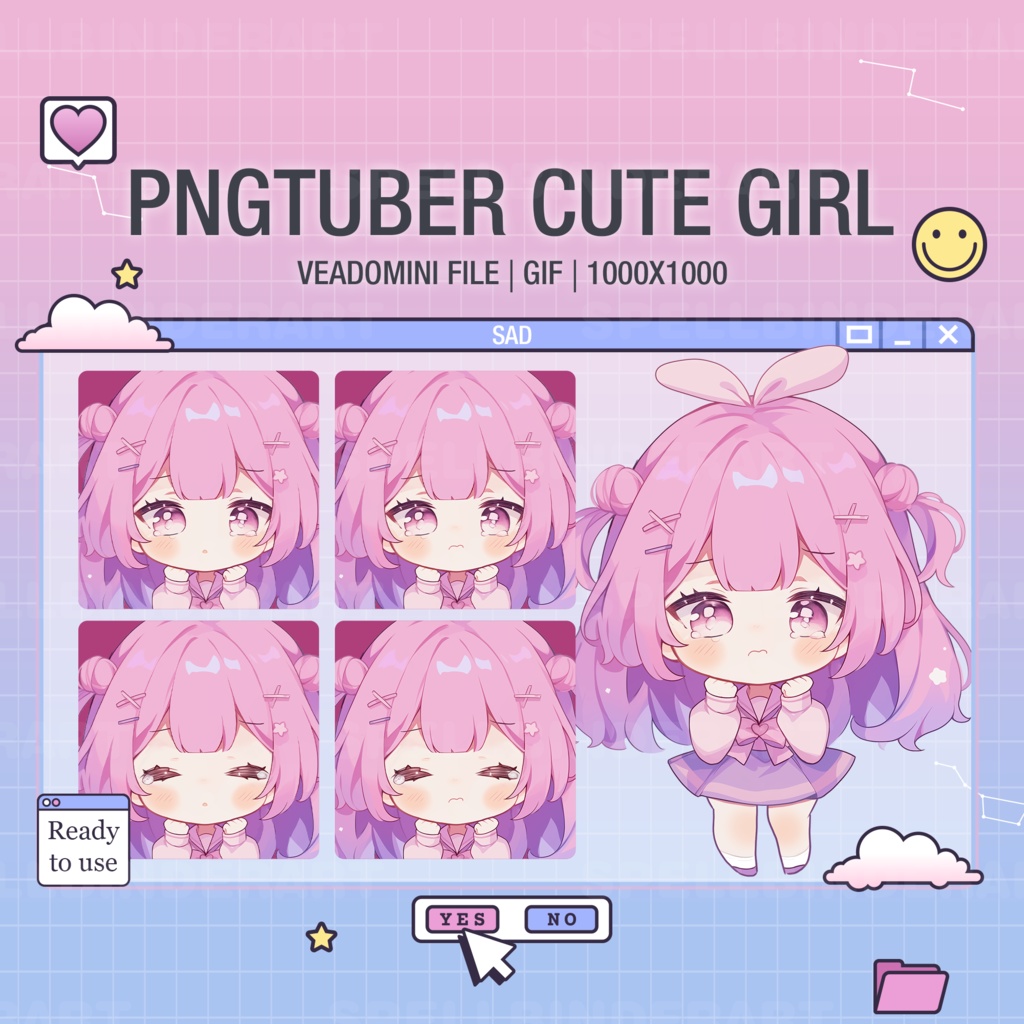 PNG Tuber | PNG Tuber Girl with Pink Hair | Get 4 expression | Vtuber Art | Pngtuber Cute Girl | Digital Streaming | Ready To Use