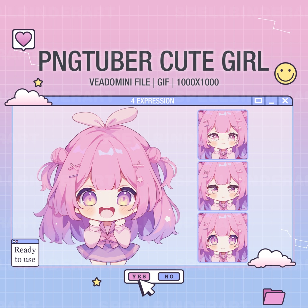 PNG Tuber | PNG Tuber Girl with Pink Hair | Get 4 expression | Vtuber Art | Pngtuber Cute Girl | Digital Streaming | Ready To Use