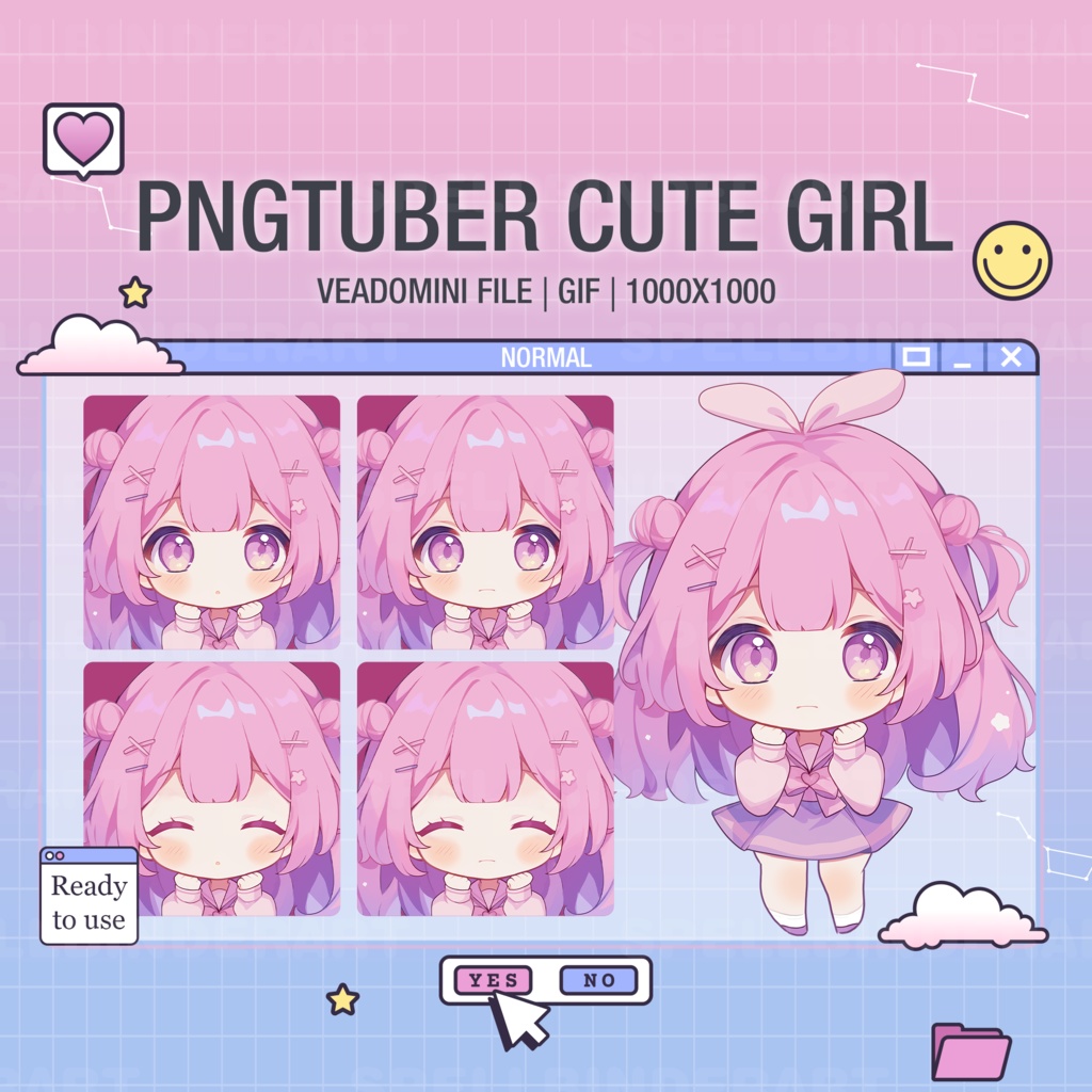 PNG Tuber | PNG Tuber Girl with Pink Hair | Get 4 expression | Vtuber Art | Pngtuber Cute Girl | Digital Streaming | Ready To Use