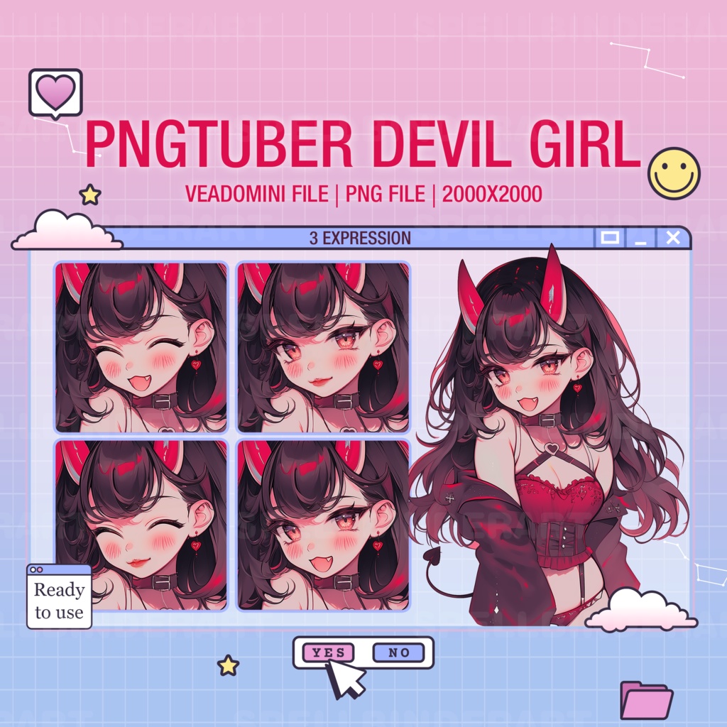 PNG Tuber Devil Girl | Cute Girl | Get 3 expression | Vtuber Art | Pngtuber Cute Girl | Digital Streaming | Ready To Use