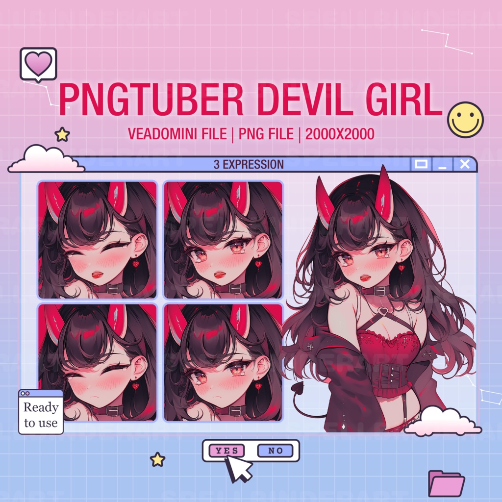 PNG Tuber Devil Girl | Cute Girl | Get 3 expression | Vtuber Art | Pngtuber Cute Girl | Digital Streaming | Ready To Use