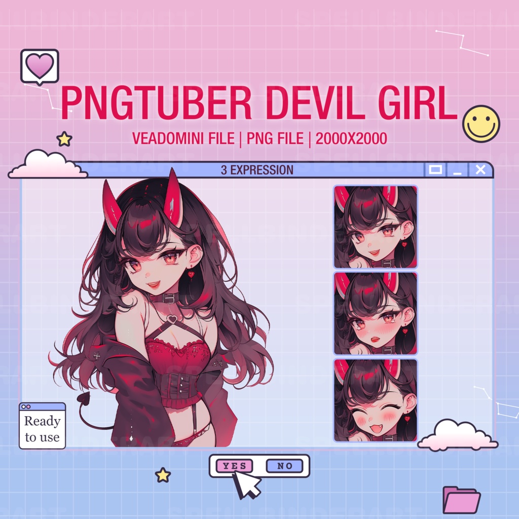 PNG Tuber Devil Girl | Cute Girl | Get 3 expression | Vtuber Art | Pngtuber Cute Girl | Digital Streaming | Ready To Use