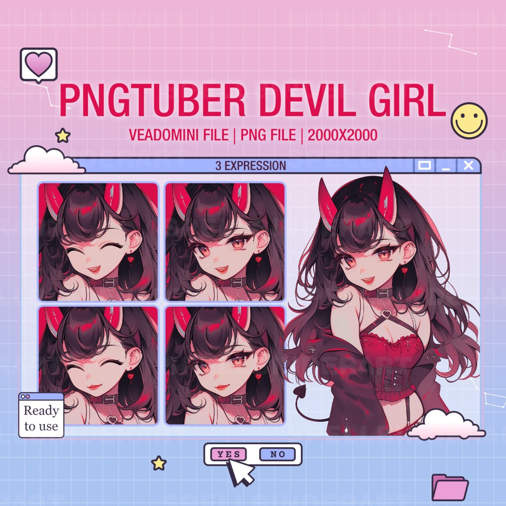 PNG Tuber Devil Girl | Cute Girl | Get 3 expression | Vtuber Art | Pngtuber Cute Girl | Digital Streaming | Ready To Use