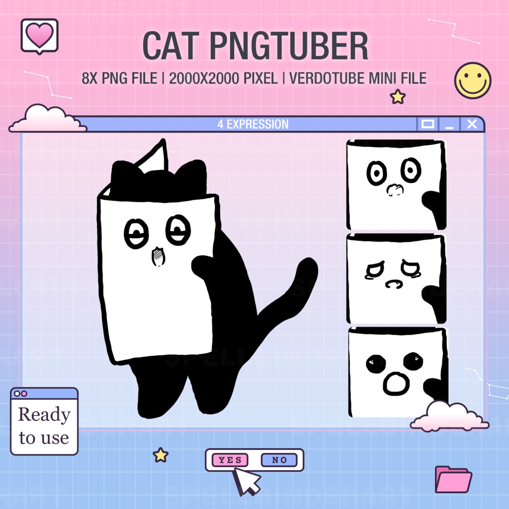 Hand draw Cat | Kawaii black cat | black cat | pngtuber | PNGTuber for Twitch, Discord, YouTube Streaming | Veadotube Mini | Vtuber