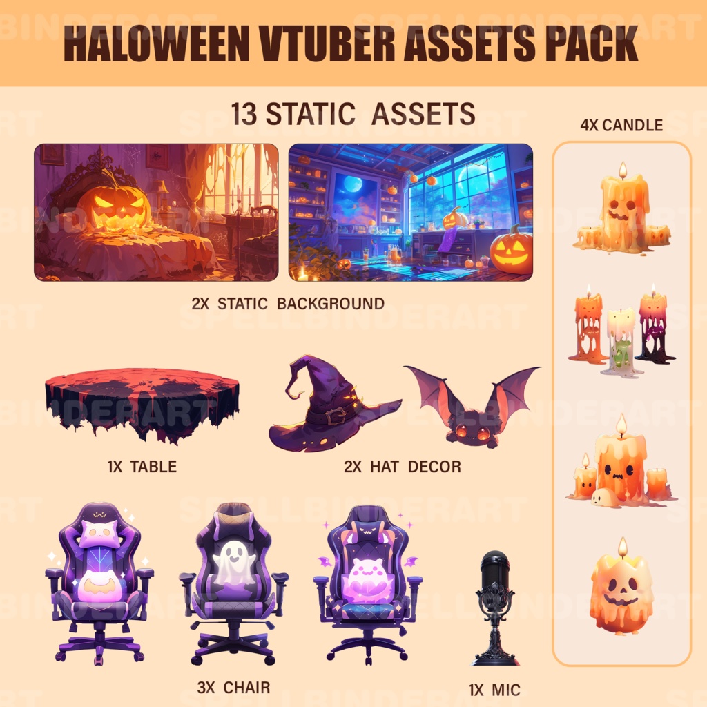 Vtuber Halloween pack | Transparent | Cute | Kawaii | Chair | Digital Assets | Digital Download | Stream Decoration
