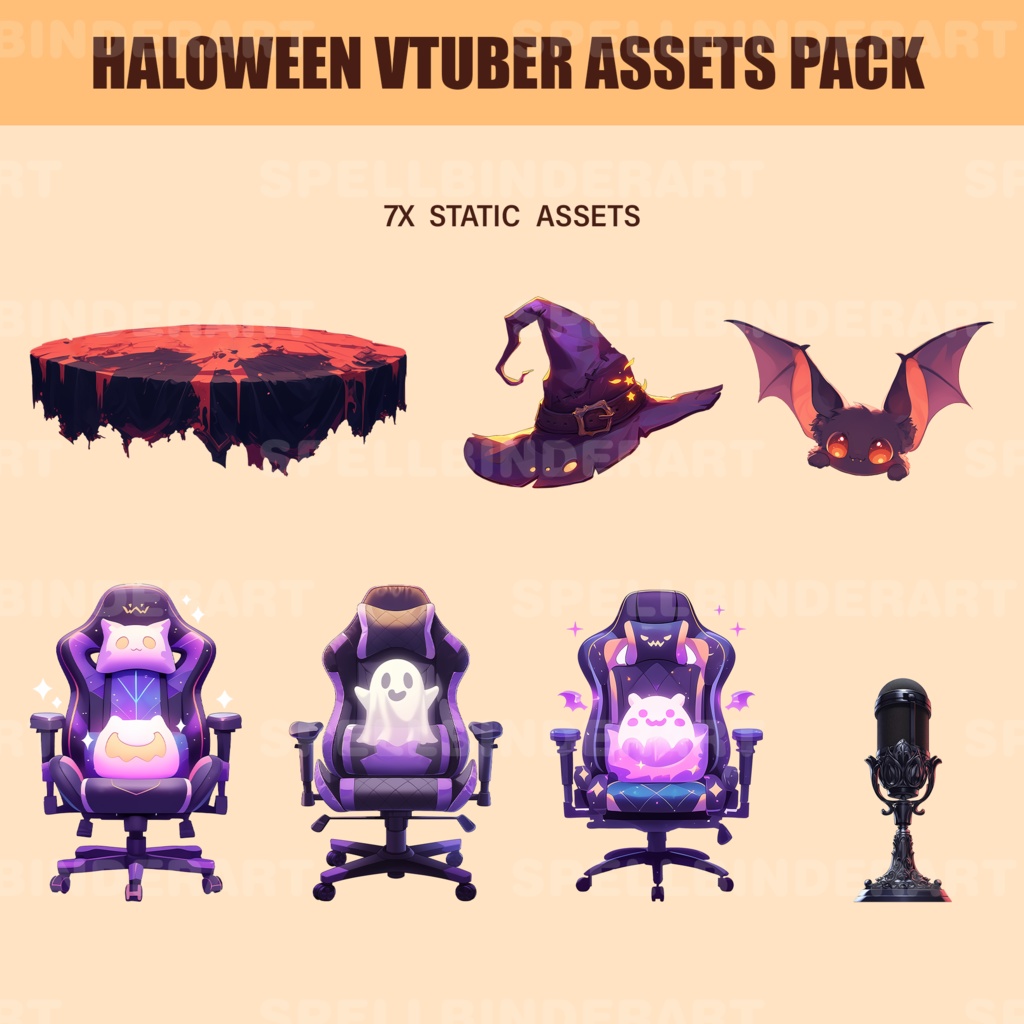 Vtuber Halloween pack | Transparent | Cute | Kawaii | Chair | Digital Assets | Digital Download | Stream Decoration
