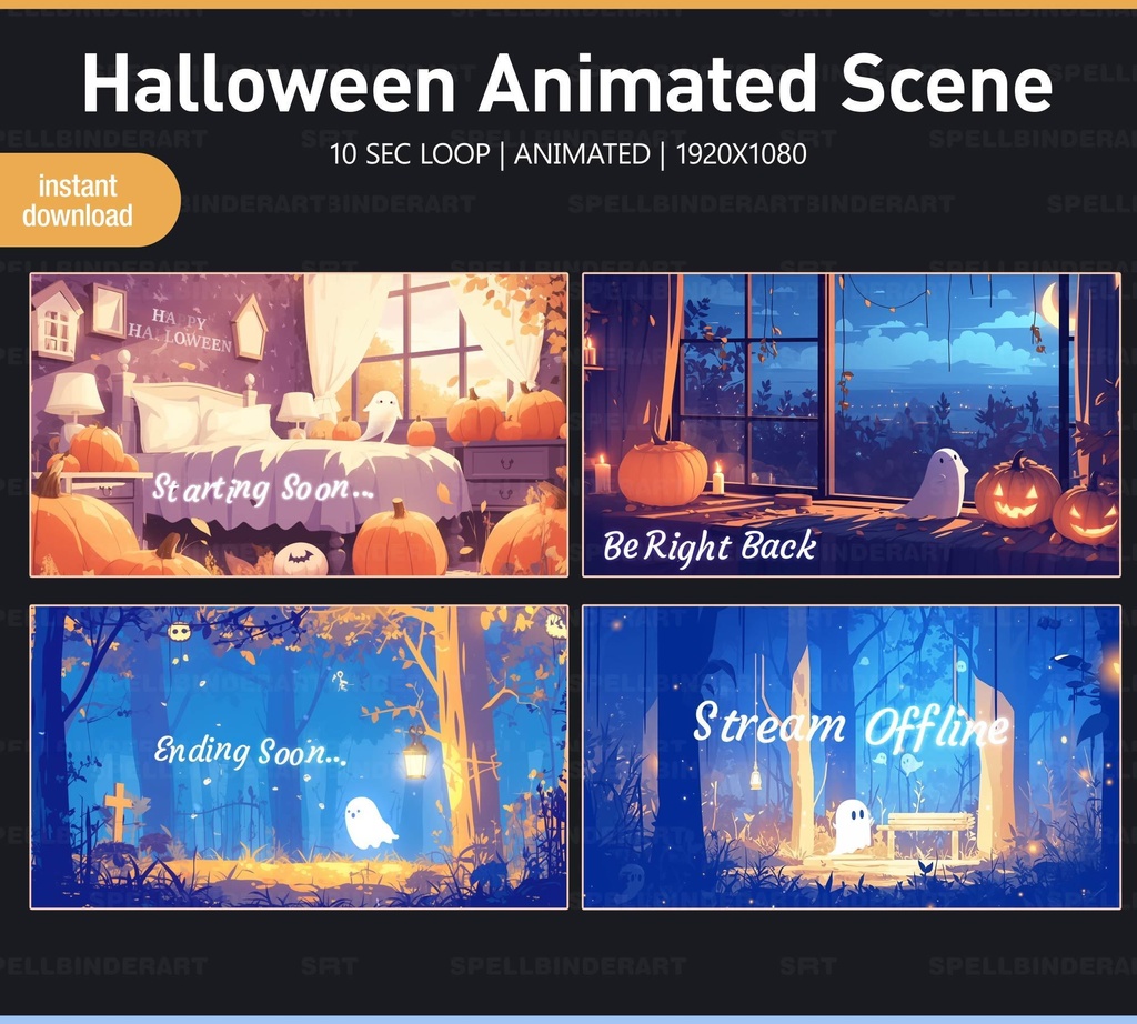 Halloween Stream Screen | animated stream screen | vtuber stream overlay | twitch overlay | youtuber |  Instant Download | halloween pack