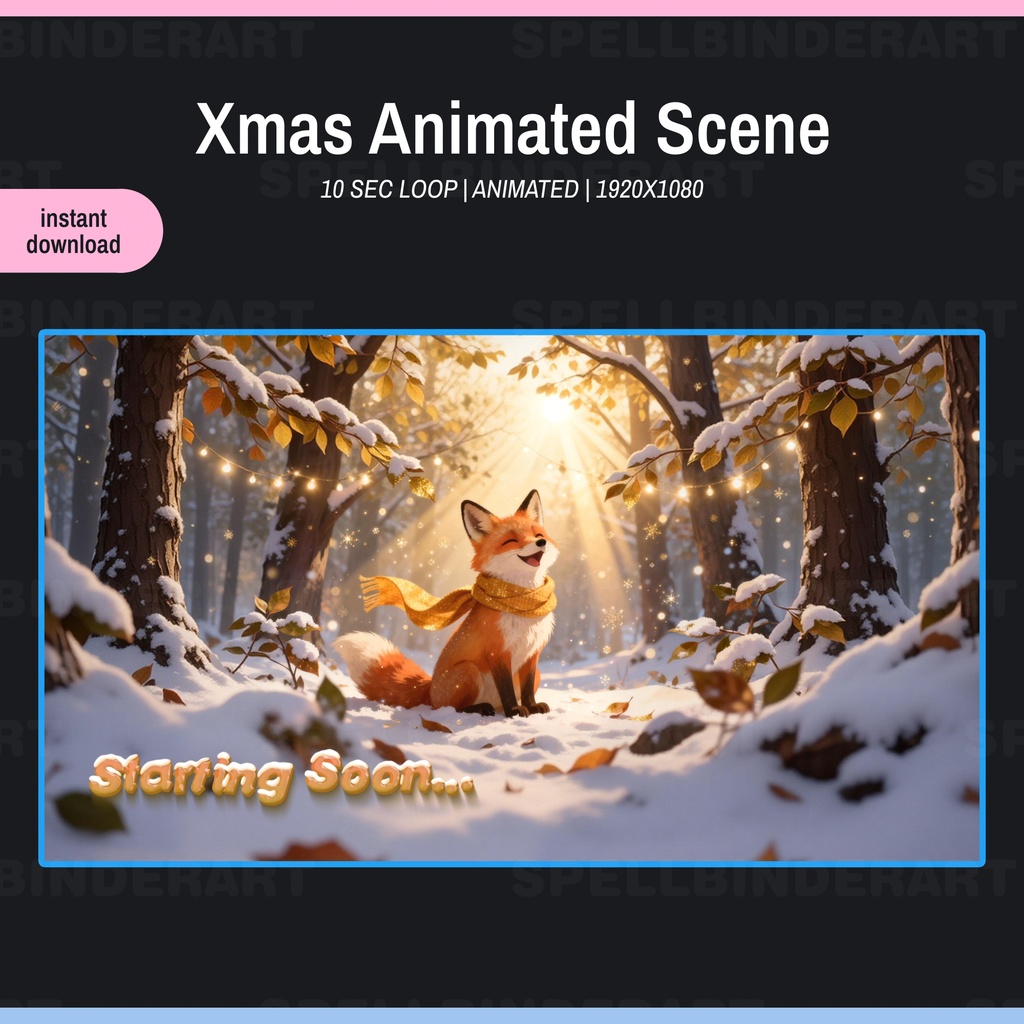 Christmas Animated Fox Stream Screens | 10 Sec Loop | 4 Animated VTuber Backgrounds | Starting Soon Be Right Back Ending Offline